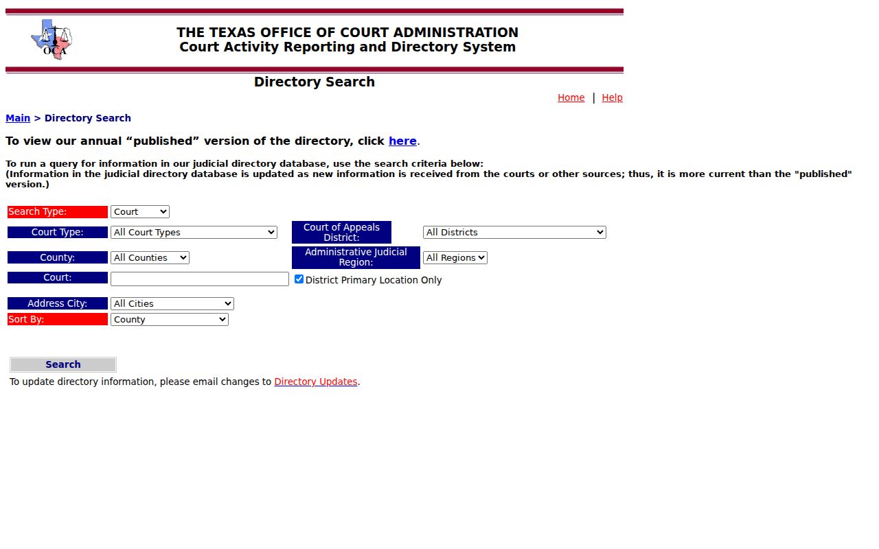 Texas court directory search fields for Archer County warrant-search contacts