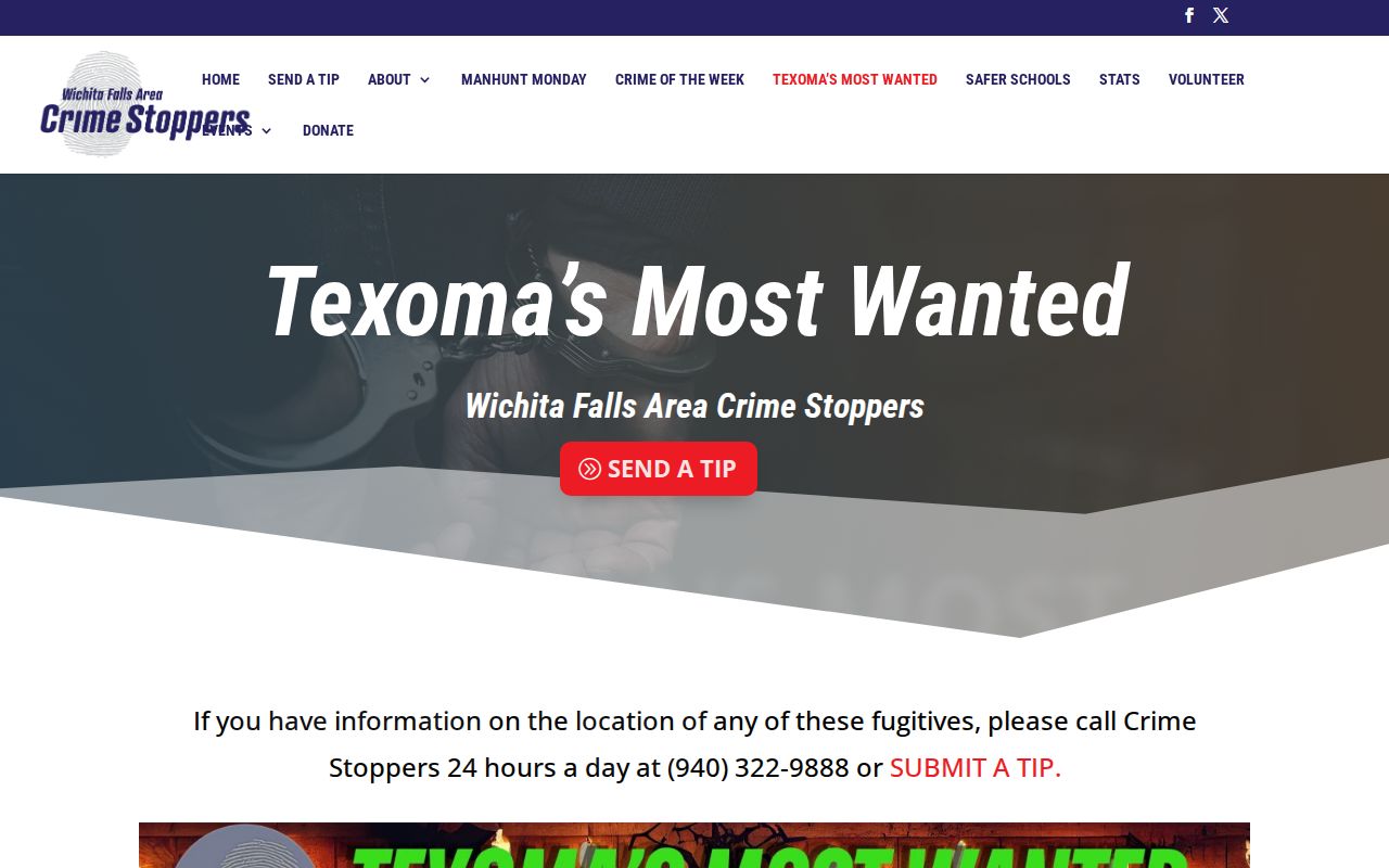 Texoma's Most Wanted regional warrant program page title for Archer County area information