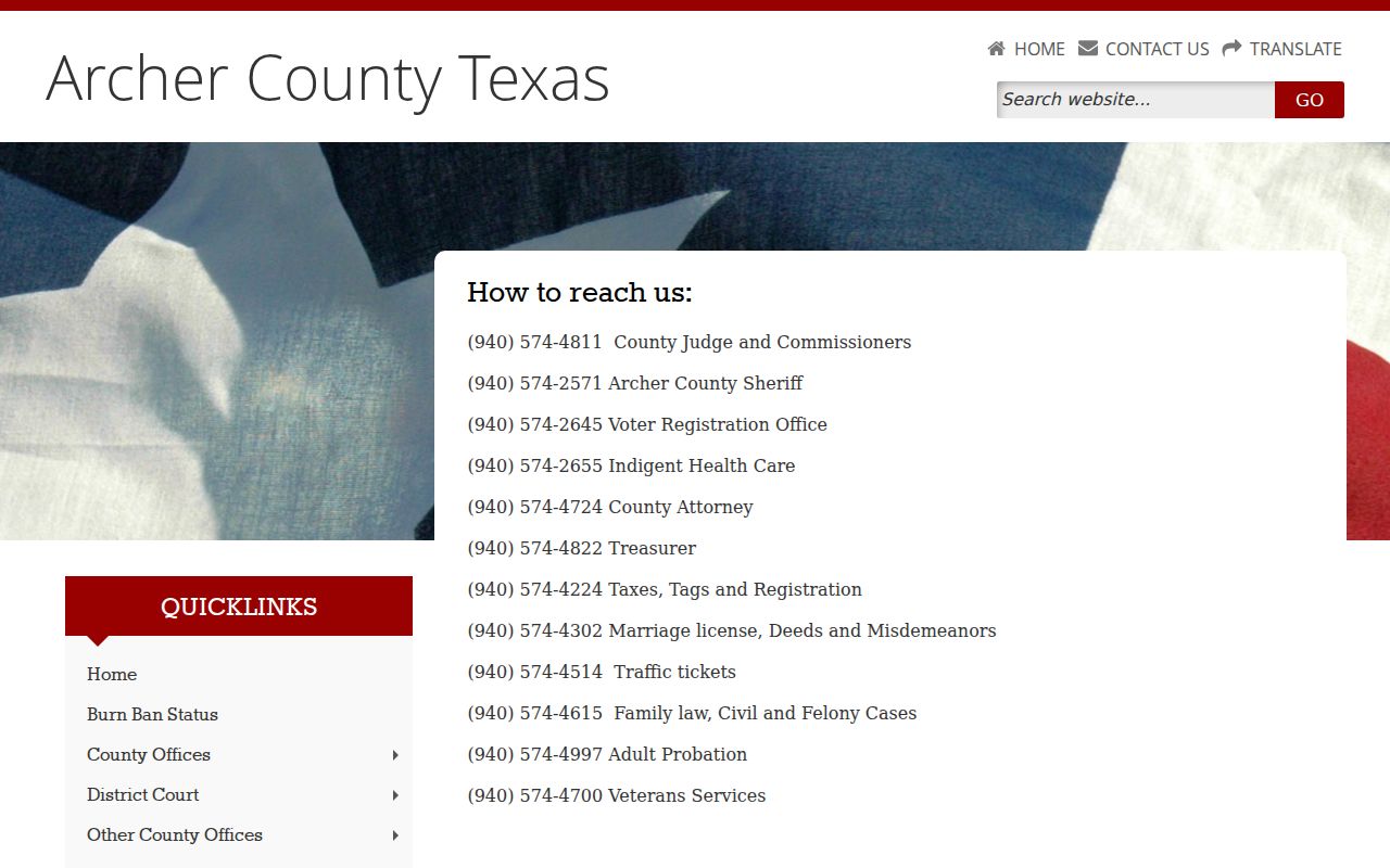 Archer County Sheriff contact directory for warrant routing and court questions